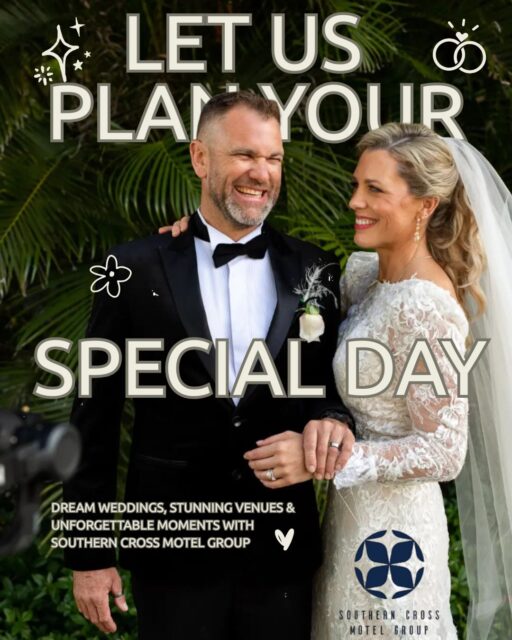💍 Your dream wedding starts with Southern Cross Motel Group.

From intimate ceremonies to grand receptions, our stunning venues provide the perfect setting for your special day. With personalised planning, tailored catering, dedicated Function Managers, and accommodation for your guests, we’re here to help create a celebration to remember. ✨

🏆 Our Windmill Motel & Events Centre in Mackay was proudly recognised as the winner of the 2025 Hotel Wedding Accommodation – Wedding Awards.

Our properties with restaurants available for wedding receptions include:
📍 Stirling Motel – Rockhampton
📍 Sugar Country Motor Inn – Bundaberg
📍 The Palms Motel – Chinchilla
📍 Gidgee Inn – Cloncurry
📍 Parkes International – Parkes
📍 Station Motel – Parkes
📍 The Bowen Inn – Lithgow

📧 Enquire today: reservations@southerncrossmotelgroup.com.au
🌐 Visit our weddings page: https://southerncrossmotelgroup.com.au/weddings/

#SouthernCrossMotelGroup #SCMG #WeddingVenue #WeddingReception #WeddingAccommodation #RegionalWeddings #QueenslandWeddings #NSWWeddings #WeddingPlanning #DreamWedding #WeddingInspiration #BrideToBe #WeddingDay